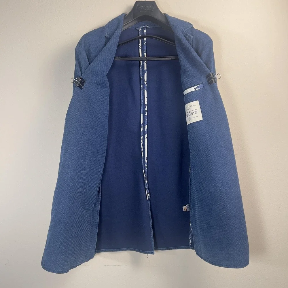 Marine Layer Blazer Mens 44 Blue Denim Casual Unstructured Jacket Notch Lapel